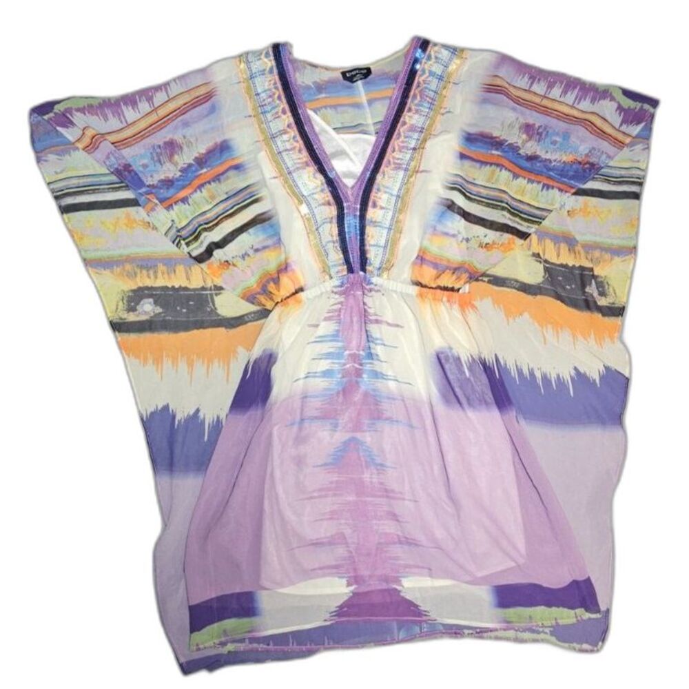 Bebe Multicolor Abstract Chiffon Embellished V-Neck Dress Women's S/P